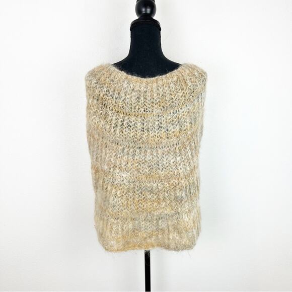 T Swarte Schaep S/M Hand Knitwear Wrap Shawl Cape Heritage Dutch Wool Tan Cream - Picture 6 of 13